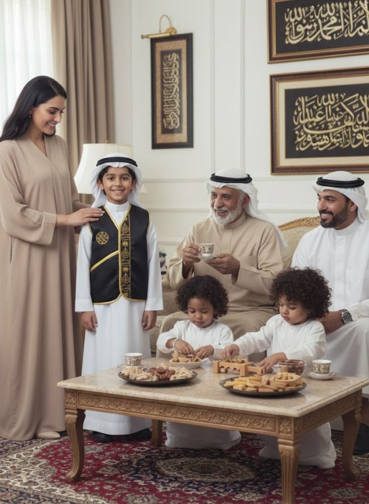 بريميم صدرية سعودية تقليدية سوداء وذهبية مزينة بتصميم الخط العربي - Image 3